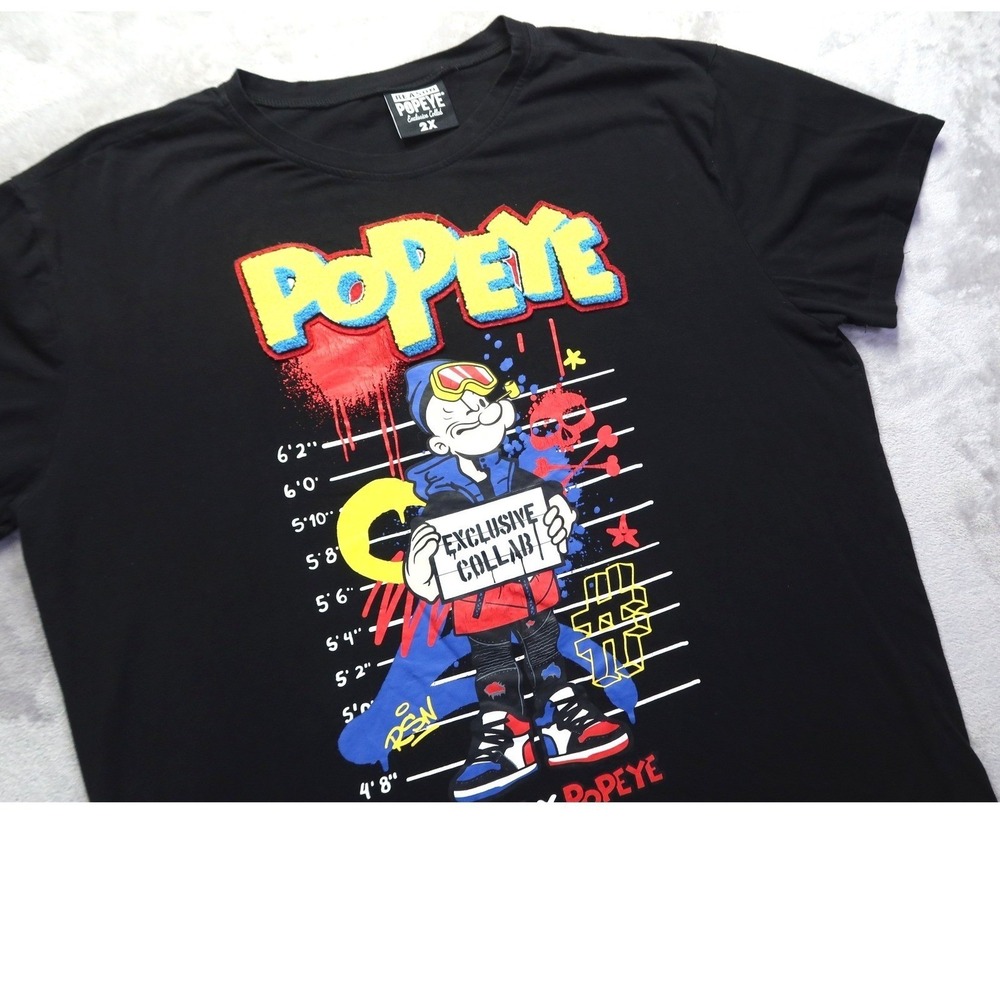 Reason Popeye Exclusive Collab NYC Black T‎ Shirt Sz 2X Raised Lettering